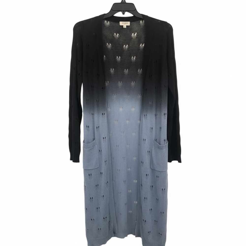 Umber Long Ombre Open-Front Women's Cardigan Sweater - Light blue/Dark blue